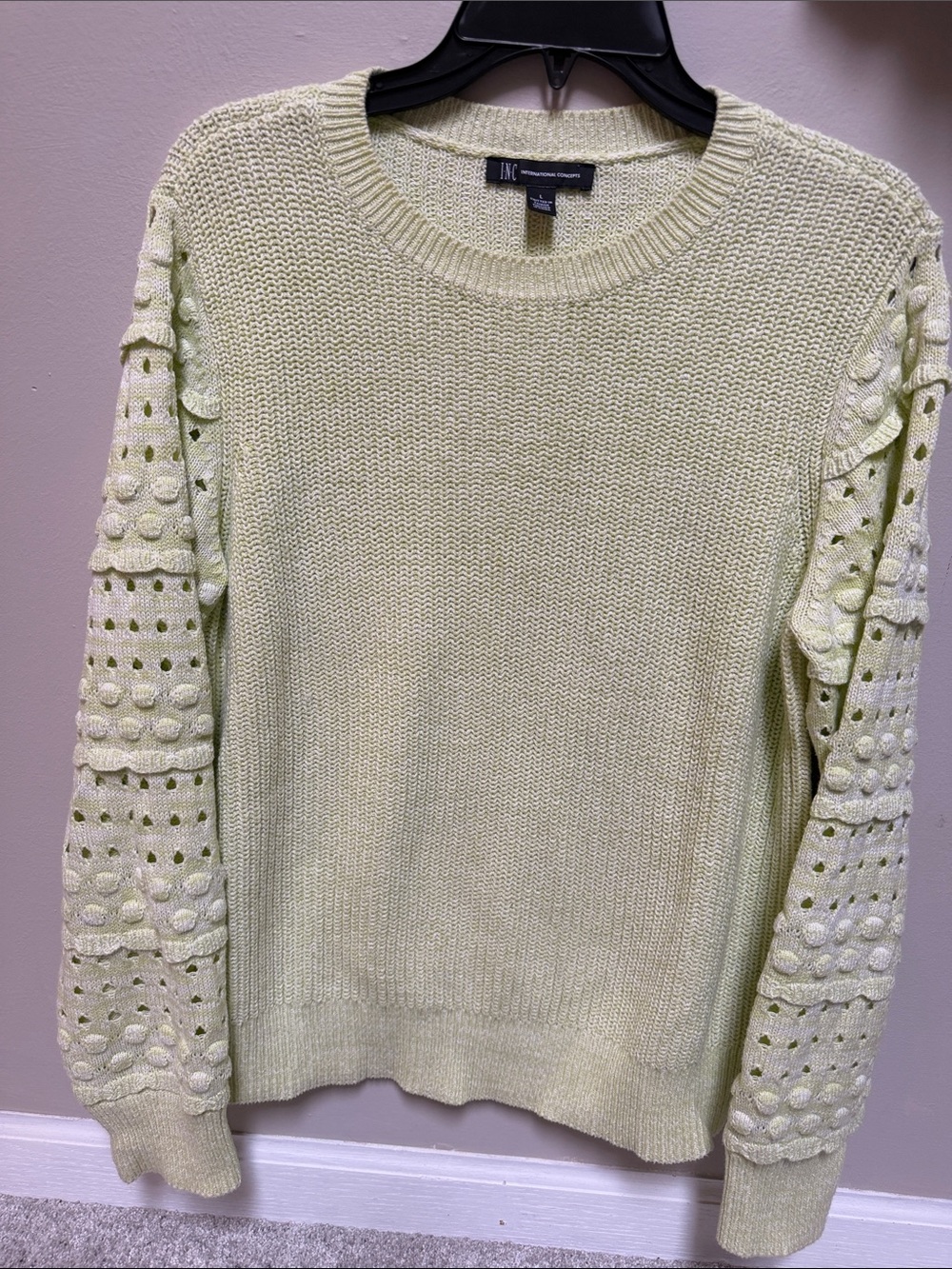 INC International Concepts Light Green Textured Sleeve Sweater